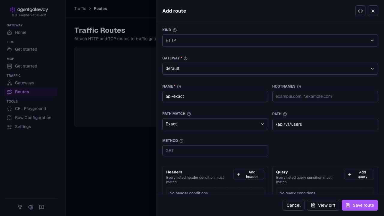 Add route drawer for the api-exact route with an exact path match on /api/v1/users